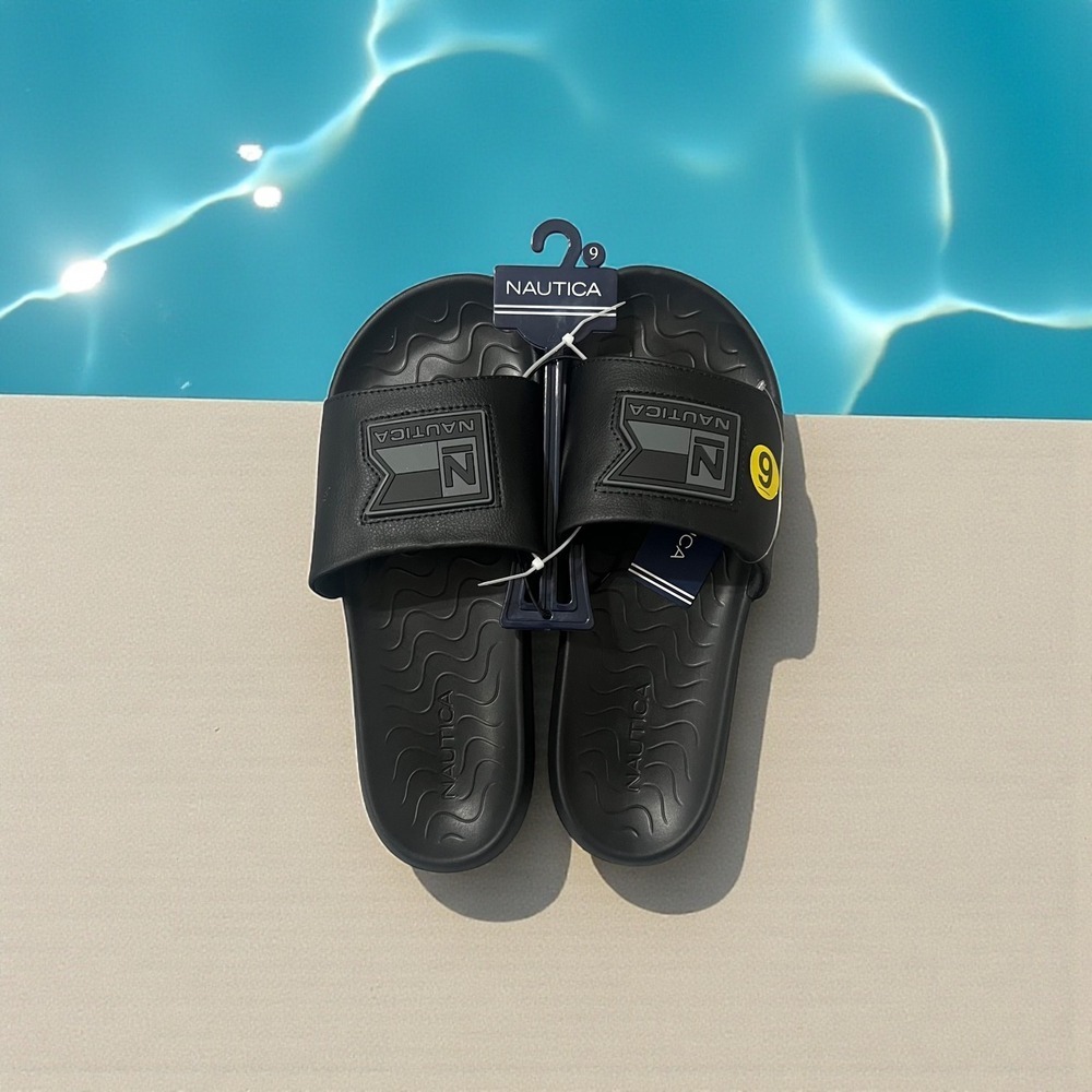 Nautica Men's Black Slide Sandals Size 9 Pool‎ Beach Comfort